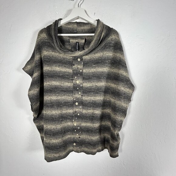 Gershon Bram Womens Striped Knit Poncho Pullover Sweater Cowl Neck Small Gray - Picture 1 of 8